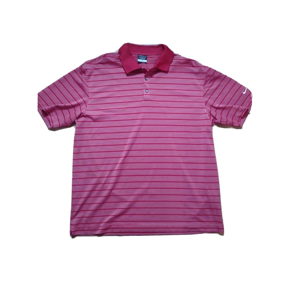 Nike Golf Dri-Fit Men's Short Sleeve Red White Striped Polo Golf Shirt Size XL